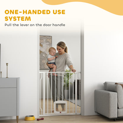 29.5-33.5" Adjustable Dog Gate with Cat Door, Easy Install Pressure/Hardware Mounted Pet Gate for Doorways, White