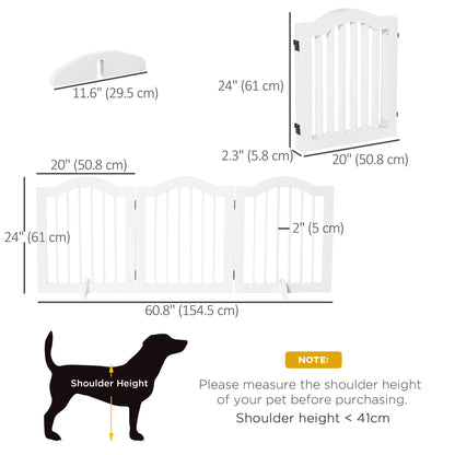 24"H Foldable Dog Gate, 3 Panels Freestanding Pet Gate Barriers Indoor with Support Feet, Puppy Fence for Small Dogs, Wh