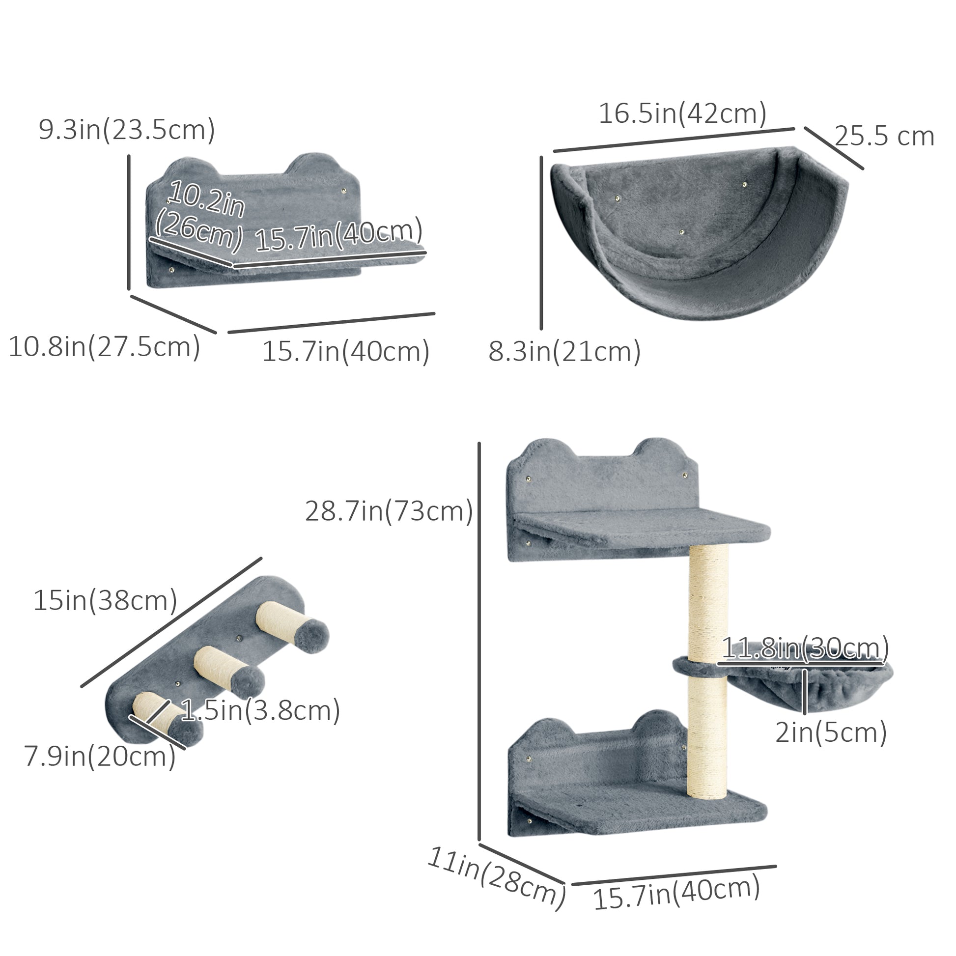 Cat Wall Shelves, 3PCs Cat Shelves with Hammock, Scratching Post, 3 Steps, Jumping Platforms, Wall Mounted Cat Climber, 
