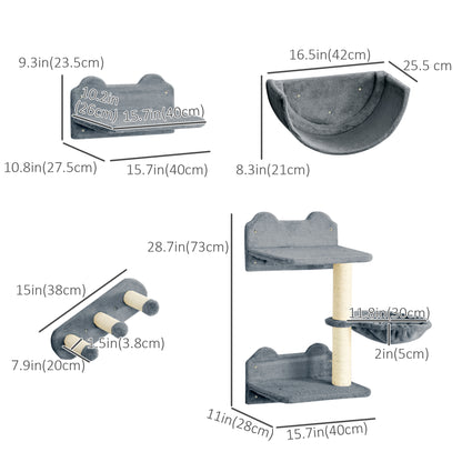Cat Wall Shelves, 3PCs Cat Shelves with Hammock, Scratching Post, 3 Steps, Jumping Platforms, Wall Mounted Cat Climber, 