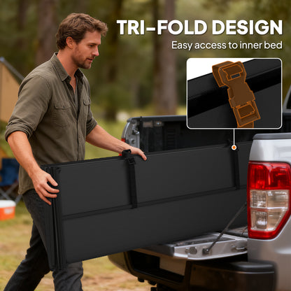 6.5'' Soft Tri-Fold Truck Bed Tonneau Cover for 6.4 ft Bed, Truck Bed Cover with Seal Strip, Black