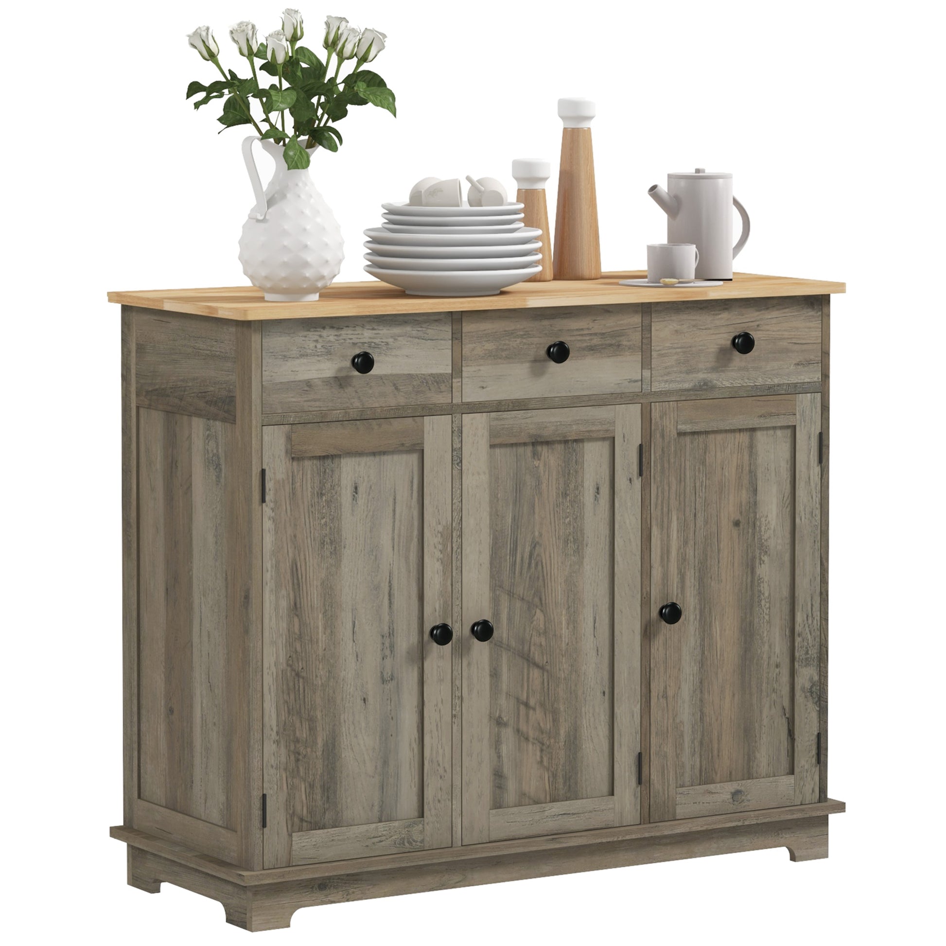 Modern Sideboard, Buffet Cabinet with Storage Cabinets, Drawers and Adjustable Shelves for Living Room, Washed Grey