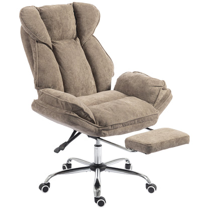 Big and Tall Office Chair Footrest Executive Desk Chair High Back Snowflake Velvet Reclining, Brown