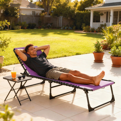 Outdoor Folding Lounge Chair, 4-Level Adjustable Chaise Lounge with Headrest, Tanning Chair Beach Bed, Reclining Lounger