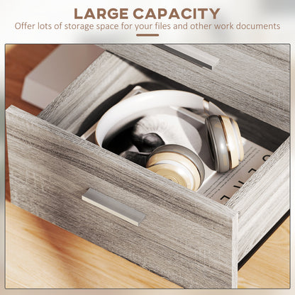 Mobile Filing Cabinet with Wheels, 3 Drawer File Cabinet with Lock and Keys for Home Office, Grey Wood Grain