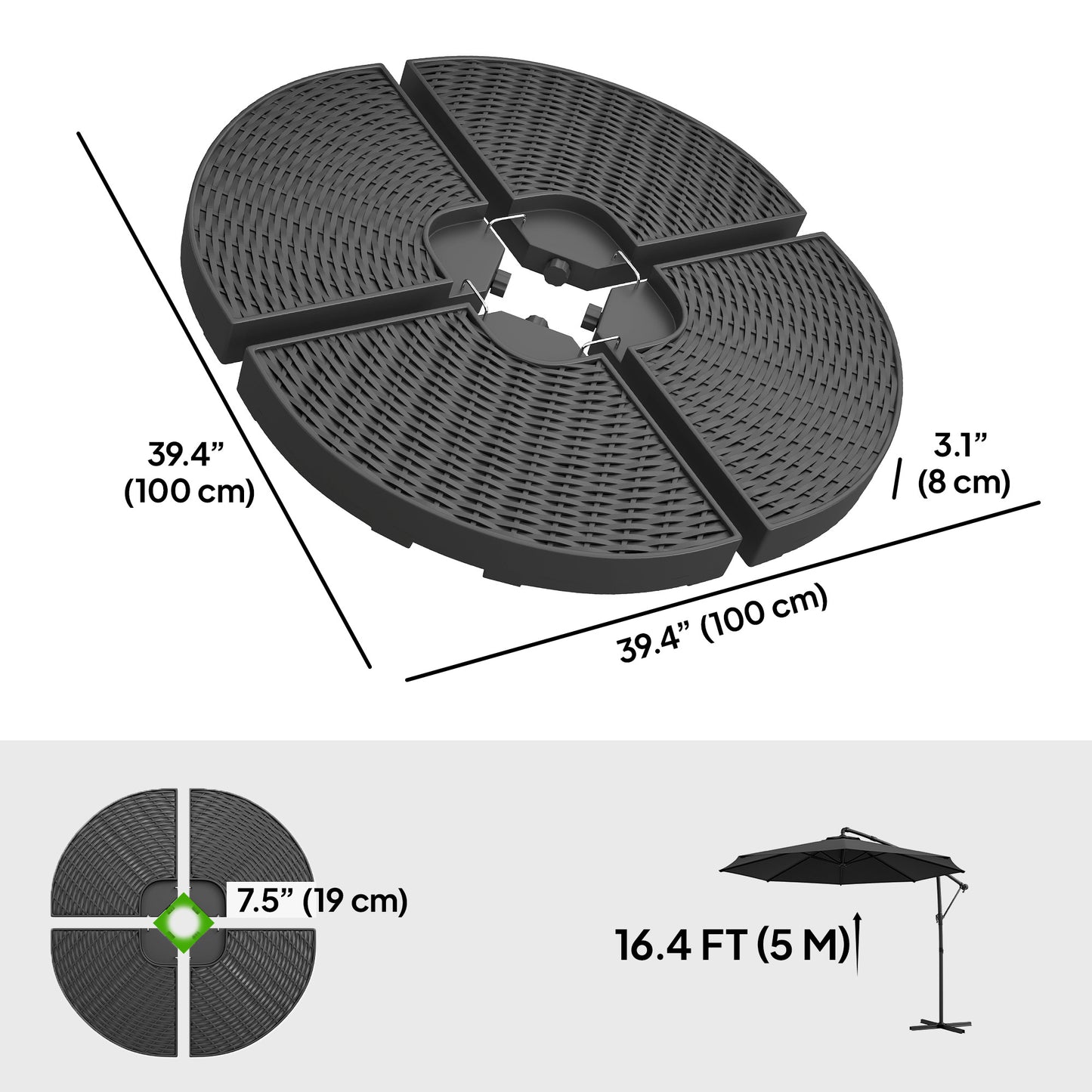 4PCs Cantilever Umbrella Base Weights for Offset Banana Parasol, Wicker Effect HDPE Water or Sand Filled Patio Umbrella 