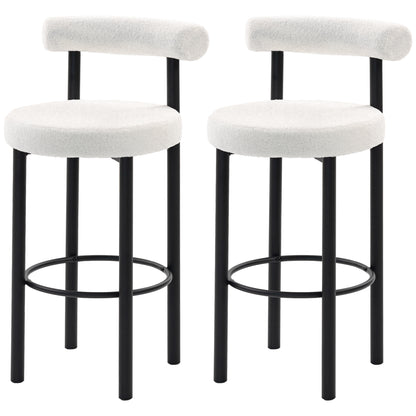 Bar Stools Set of 2, Sherpa Upholstered Barstools with Backrest, Bar Height Stools with Footrest for Kitchen Island