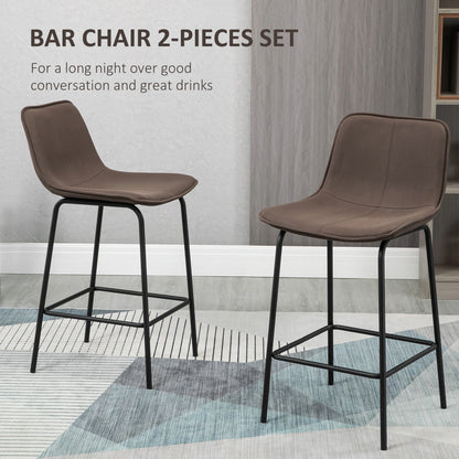 Bar Stools Set of 2, Upholstered Counter Height Bar Chairs, 26" (66 cm) Kitchen Stools with Steel Legs for Dining Area, 