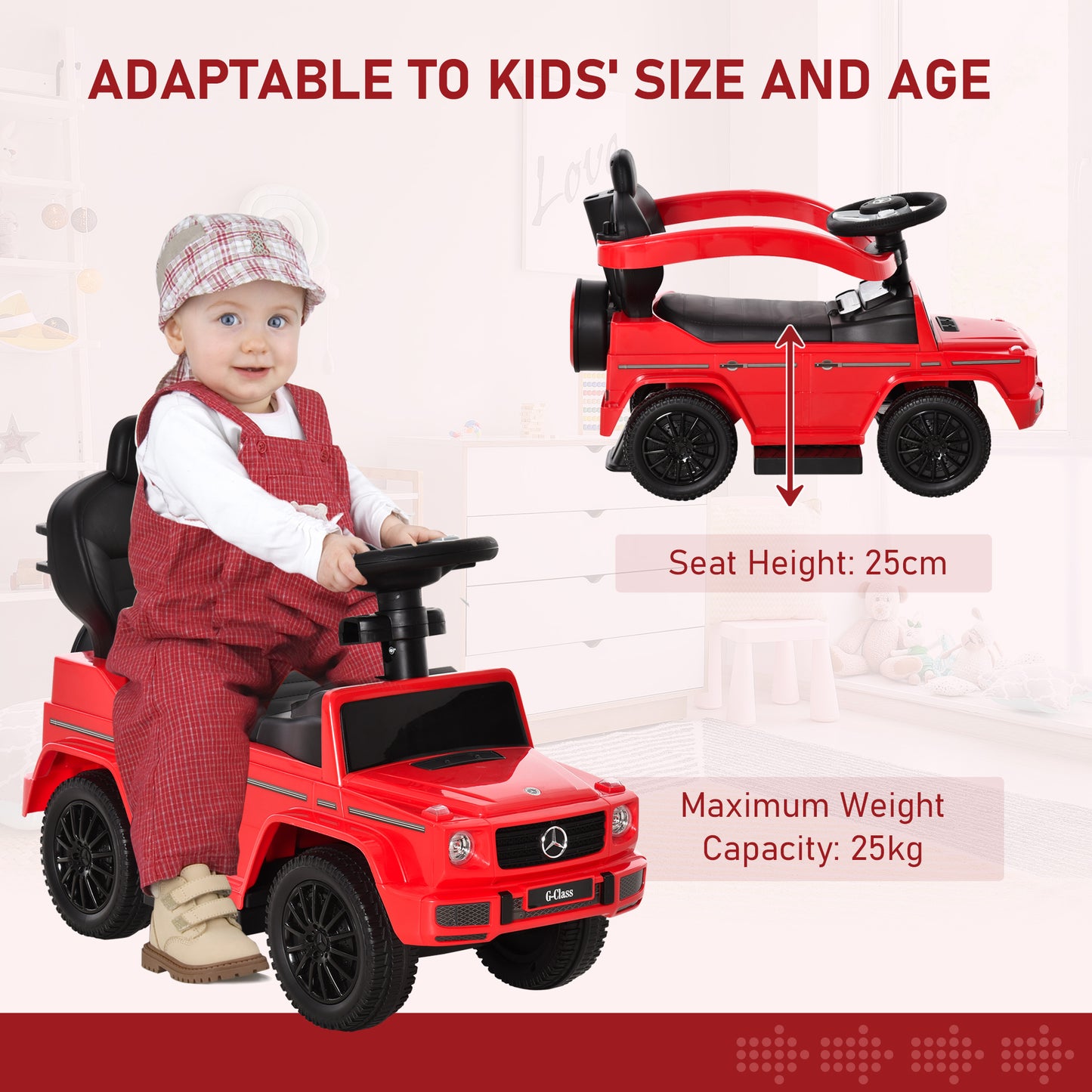 VarietyKart Mercedes-Benz G350 Licensed Push Car, 3-in-1 Toddler Sliding Car with Horn, Steering, Foot Rest, Seat Storag