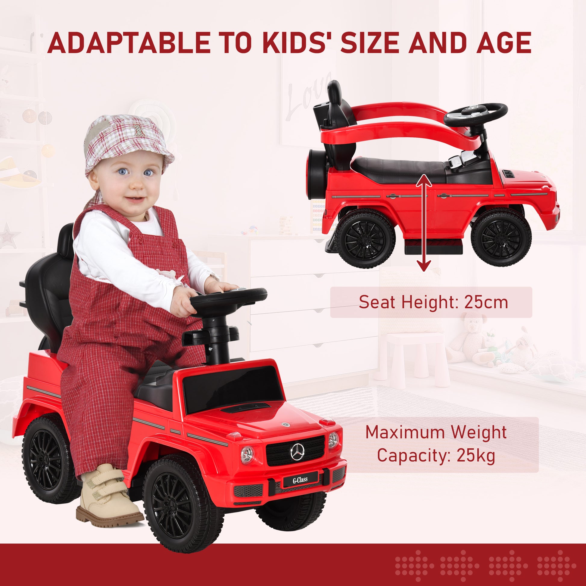 VarietyKart Mercedes-Benz G350 Licensed Push Car, 3-in-1 Toddler Sliding Car with Horn, Steering, Foot Rest, Seat Storag