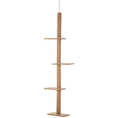 100" Floor To Ceiling Cat Tree w/ 3 Perches Activity Center for Kittens Cat Tower Furniture, Light Brown