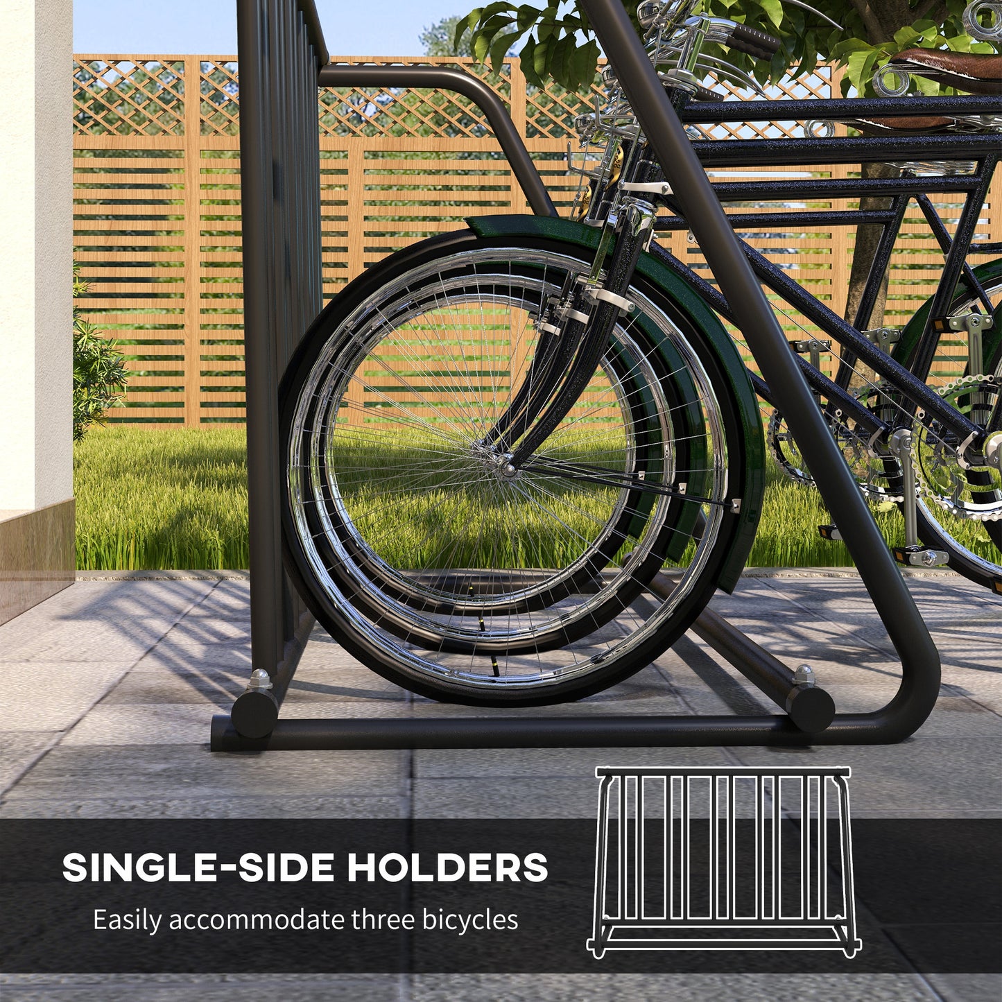Soozier All-Steel Bike Rack, 45" Bike Stand, 3-Bike Capacity, Single-Side, for Garages Streets Yards Schools