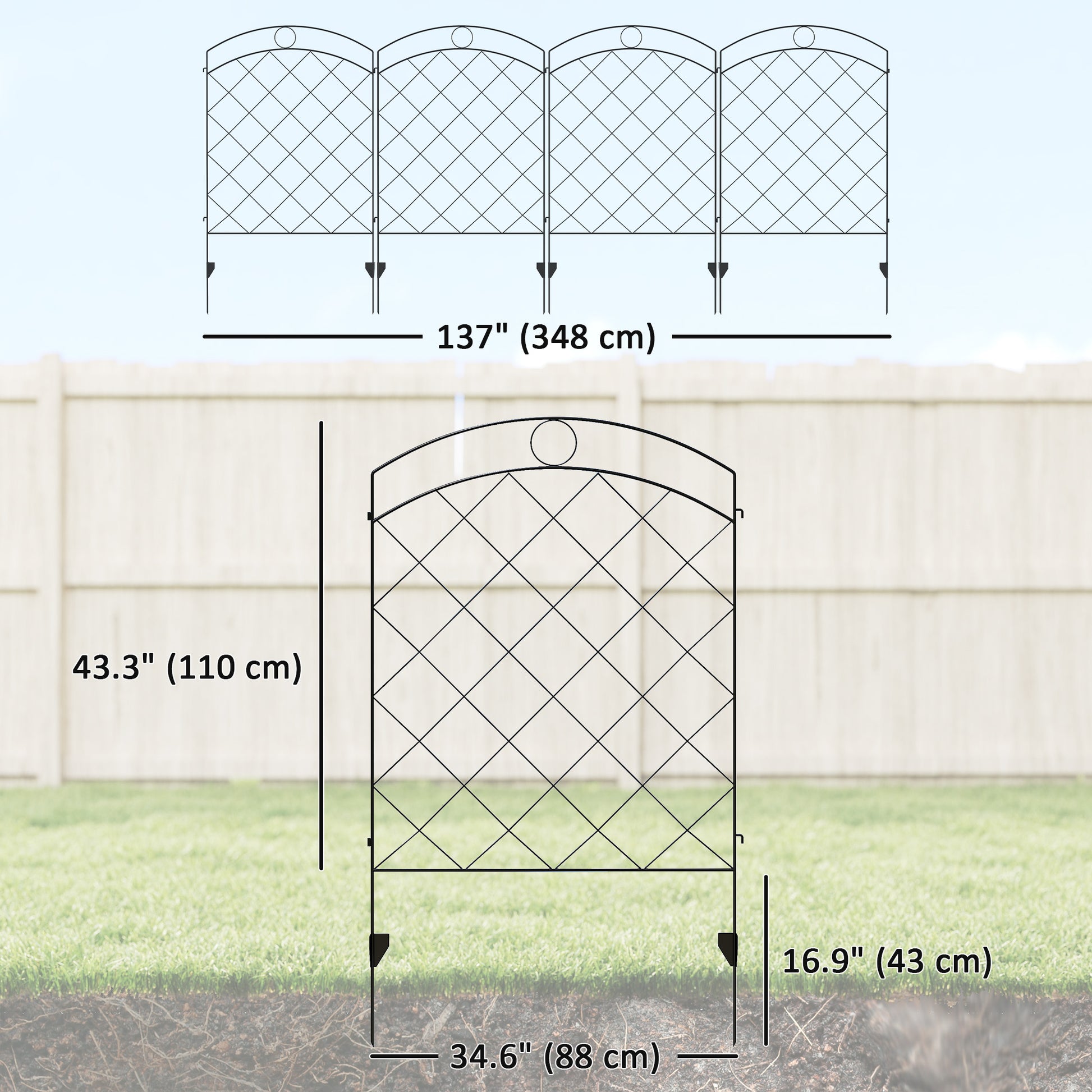 4 Pack Garden Fencing for Yard, Decorative Fence Panels as Animal Barrier and Flower Edging, Circle, Black