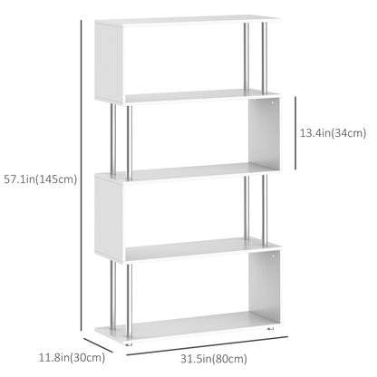 5-Tiers Geometric Wooden Bookcase S-Shaped Storage Bookshelf Display with Metal Frame for Living Room, Bedroom, Home Off