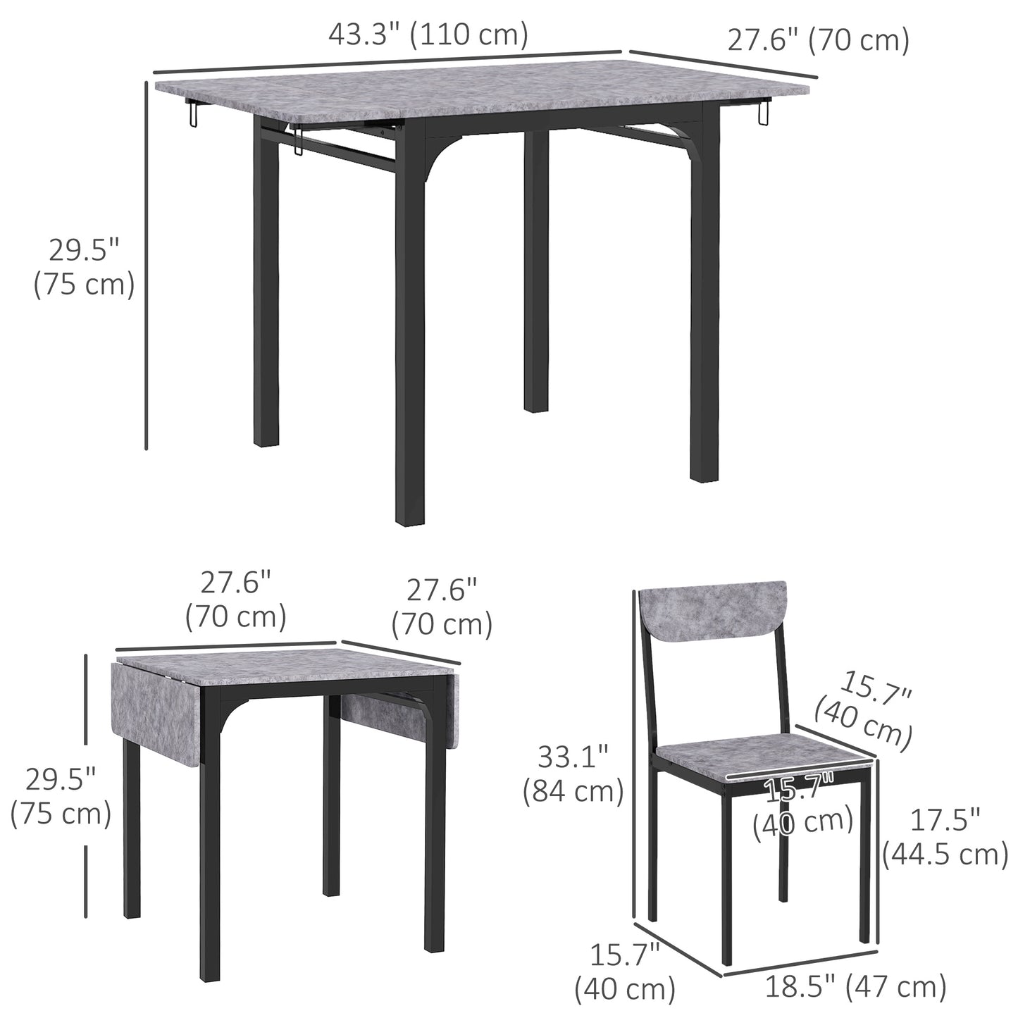 Foldable Dining Table Set for 2, Drop-Leaf Kitchen Table with 2 Chairs for Apartments, Studios, Natural Drop-leaf Dining