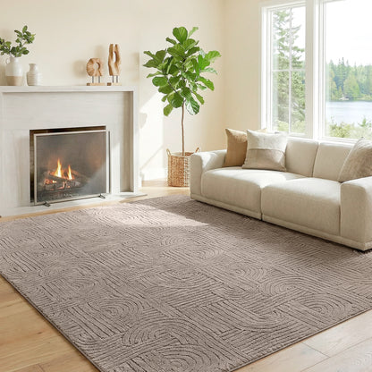 7.5x9.5 Area Rug, Luxurious Faux Fur Rug, Non-Slip Floor Carpet for Living Room, Bedroom, Dining Room, Tan