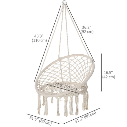 Patio Hammock Chair, Hanging Rope Hammock Swing for Indoor & Outdoor Use with Backrest, Cotton-Polyester Blend, Fringe T