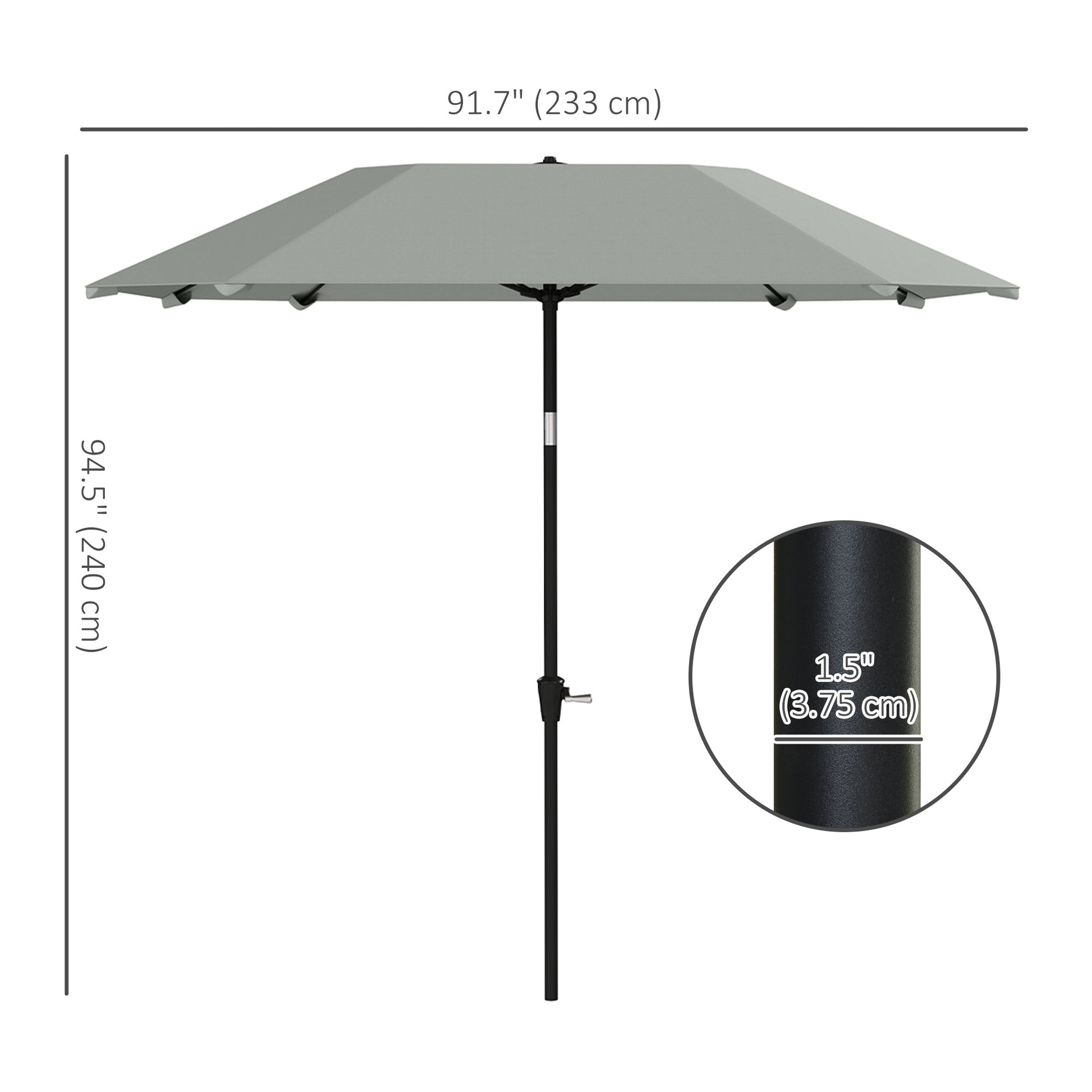 7.6FT Aluminum Patio Umbrella Parasol 8 Ribs Outdoor Market Umbrella with Crank, Push Button Tilt for Deck, Backyard and