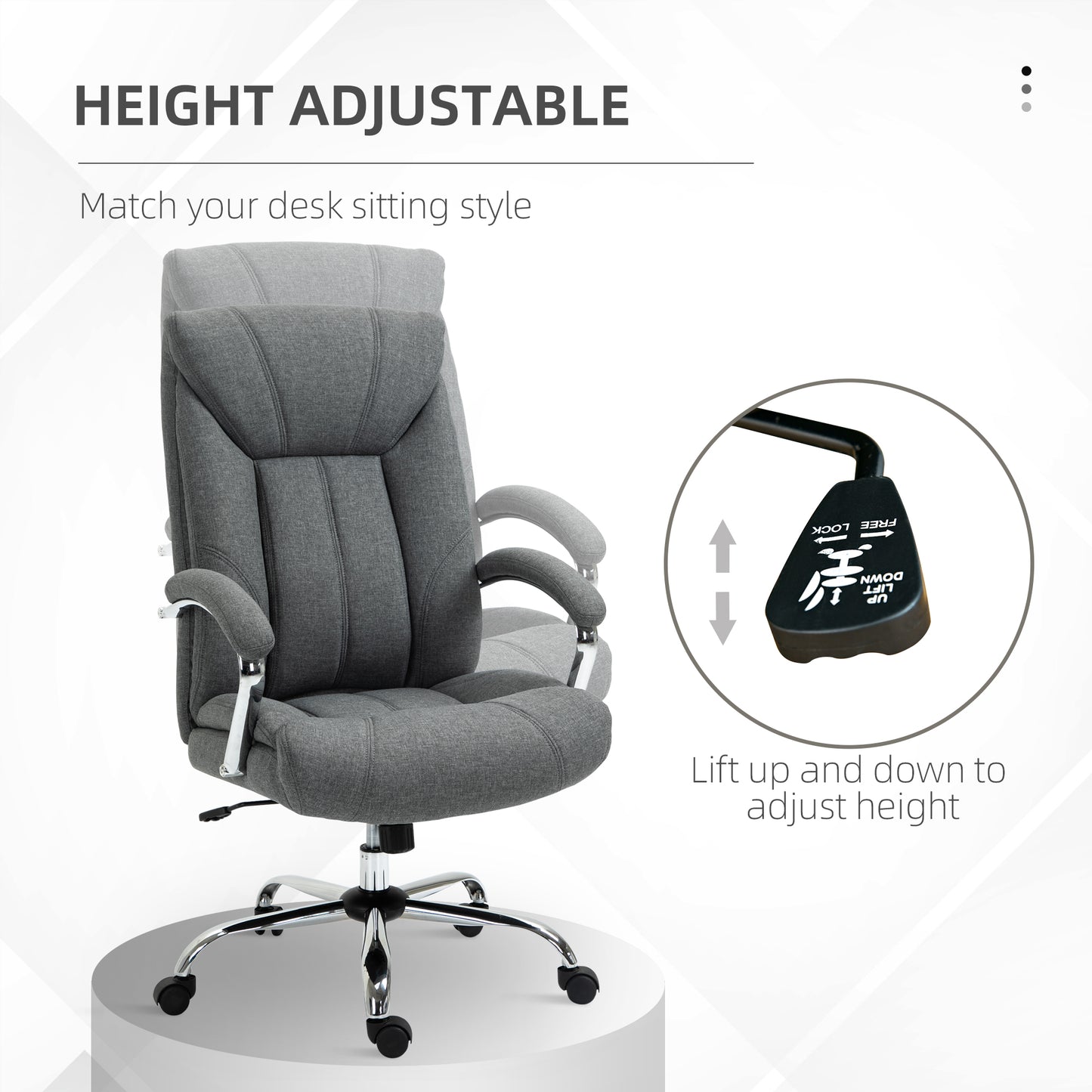 High Back Swivel Office Chair Task Ergonomic Linen Fabric Computer Chair, with Arm, Adjustable Height, Grey