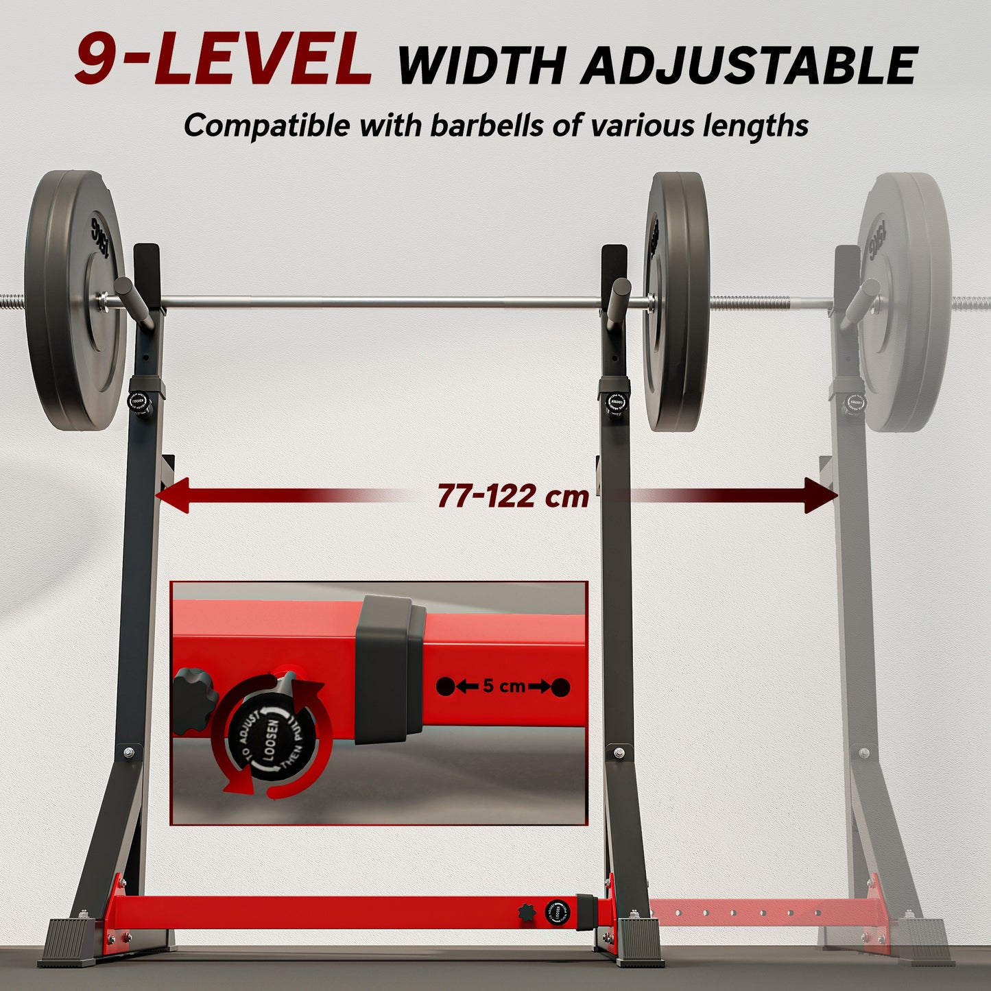 Soozier Squat Rack, Power Rack with Adjustable Height & Width, Strength Training Equipment with Barbell Storage Racks & 