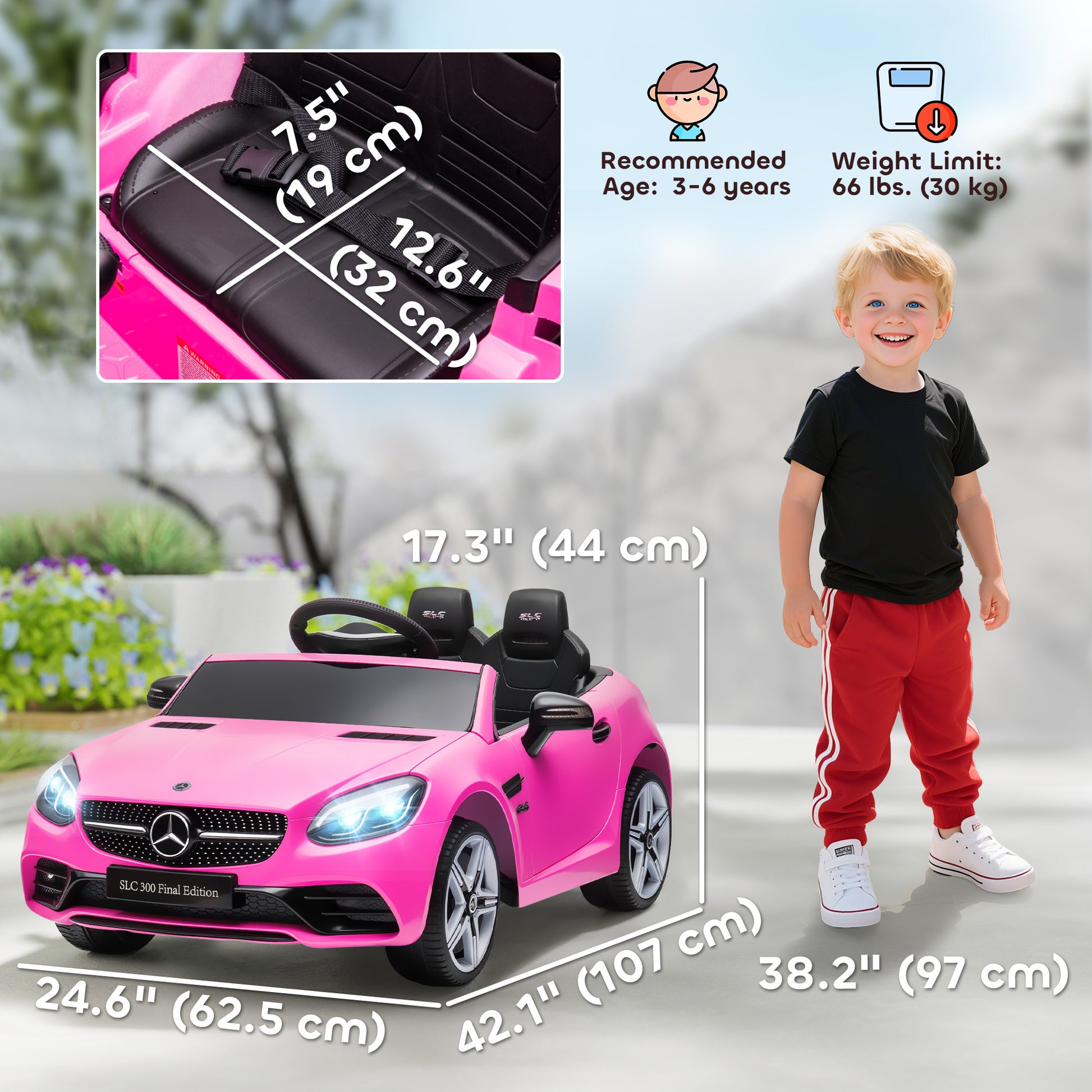 VarietyKart 12V Ride On Car with Parent Remote Control Two Motors Music Lights Suspension Wheels for 3-6 Years Pink