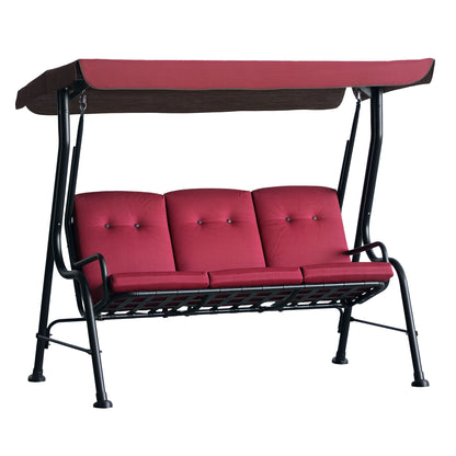 3-Person Porch Swing Chair, Patio Swing Bench with Adjustable Canopy, Removable Thicken Cushion and Weather Resistant St