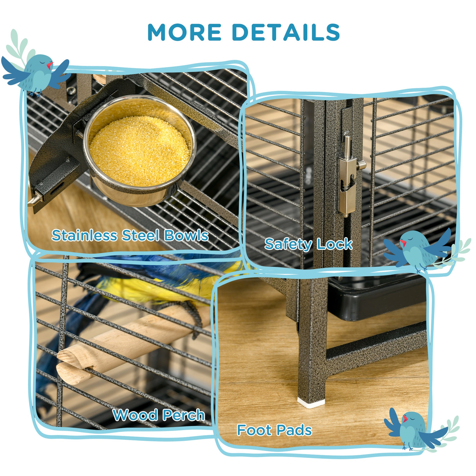 Bird Travel Carrier Cage, Portable Metal Bird Cage for Parrots Conures Cockatiel Parakeets with Stand Perch, Stainless S
