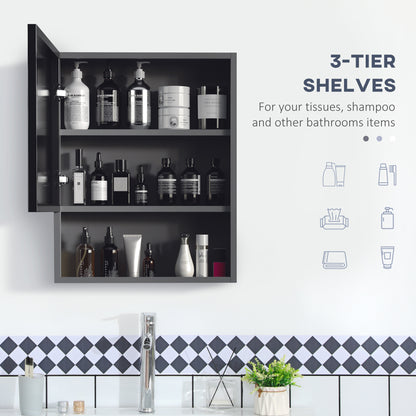 Bathroom Medicine Cabinet, Wall-Mounted Mirror Cabinet with Single Door, Storage Shelves and Stainless Steel Frame for L