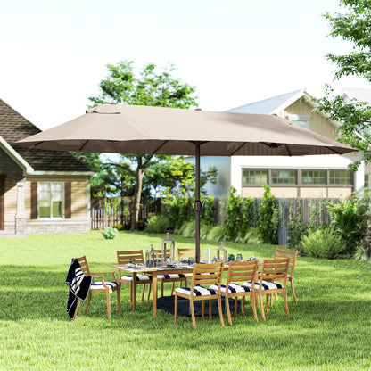 15 ft Double-Sided Patio Umbrella with Crank, Cross Base and Sandbag - Khaki - Image 7