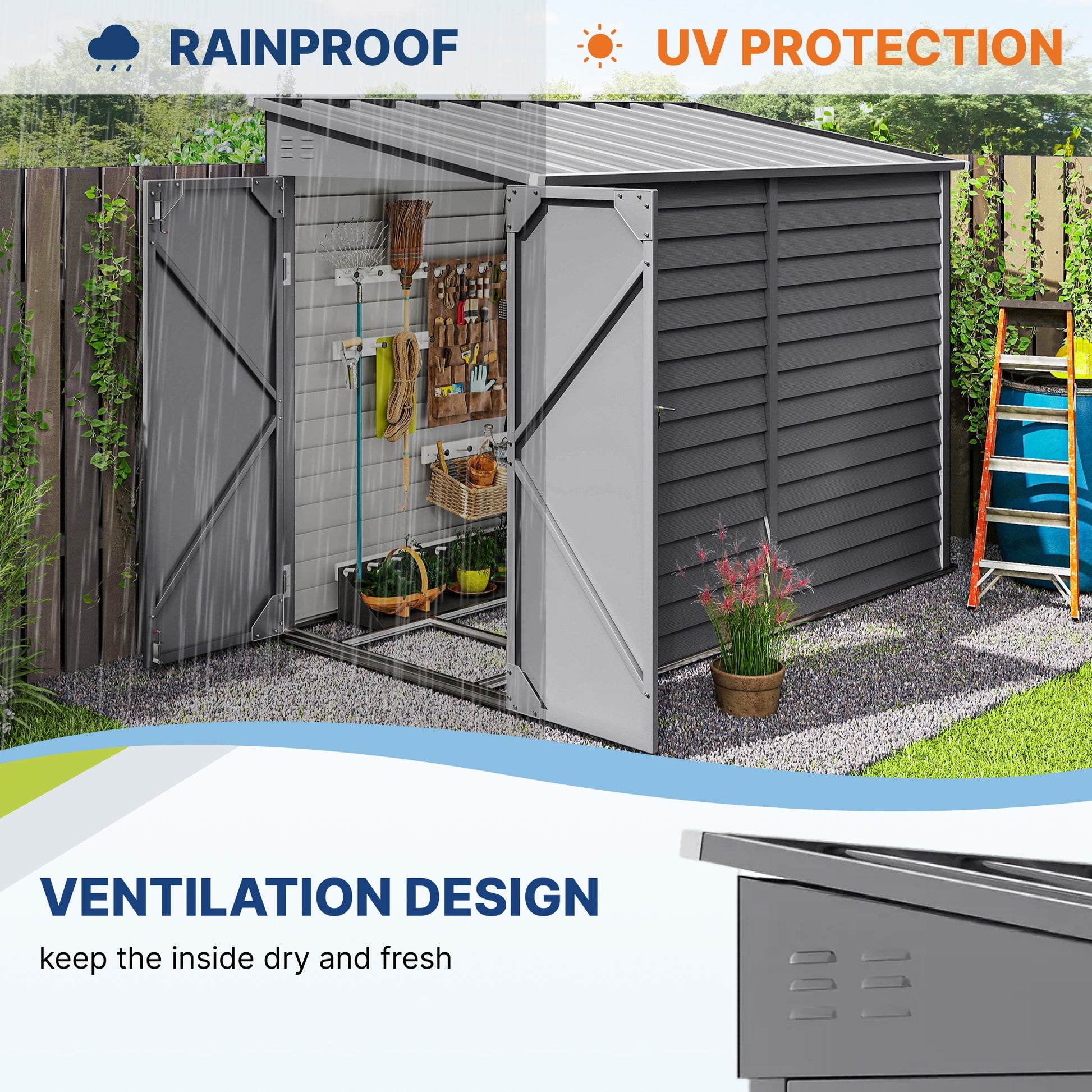 4.6' x 9' Steel Outdoor Storage Shed, Lean to Shed, Metal Tool House with Foundation Kit, Lockable Doors, Gloves and 2 A
