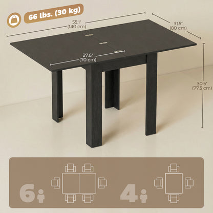 55" Extendable Dining Table for 4-6, Kitchen Table with Steel Slides and Felt Pads for Small Spaces, Black