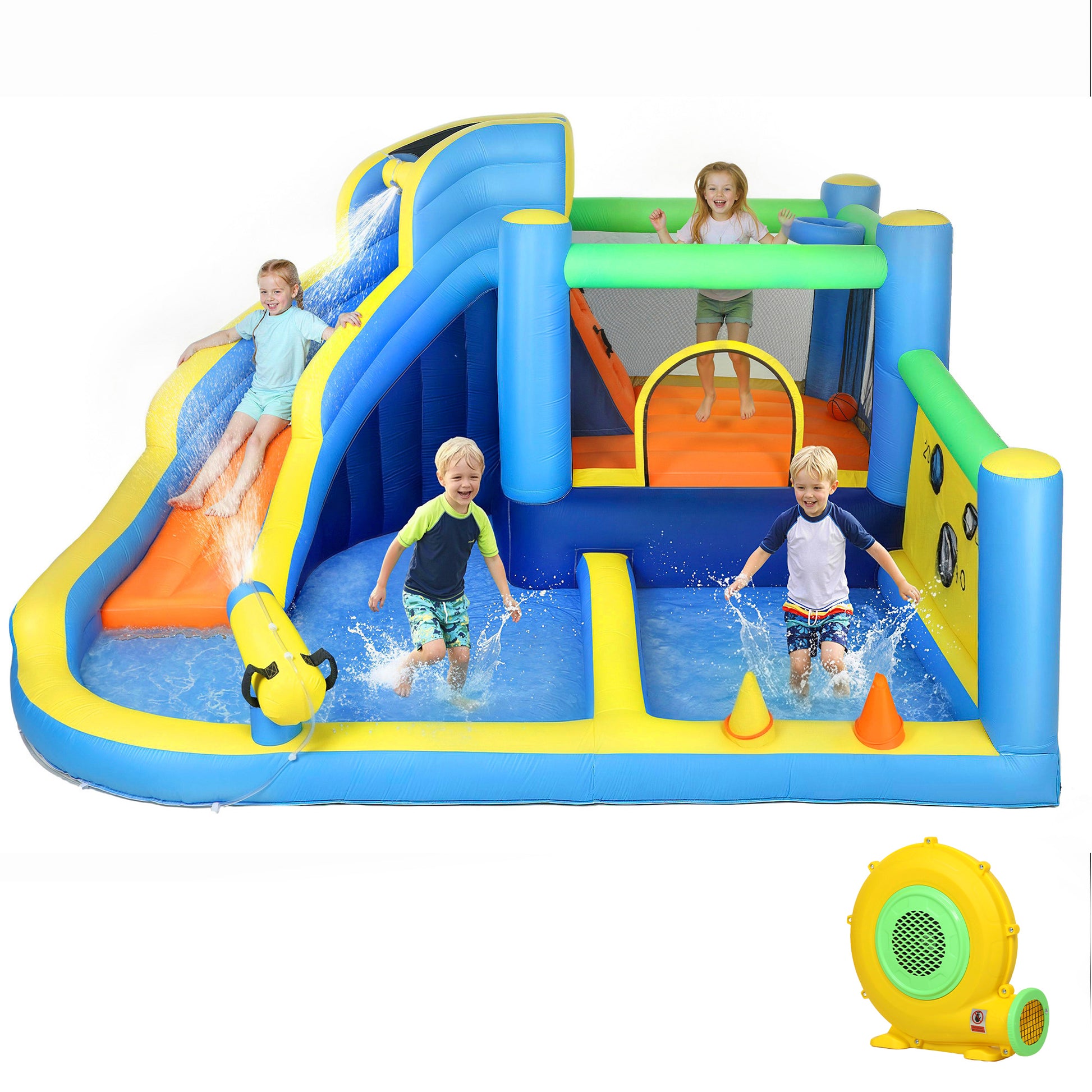 Qaba Bouncy Castle for Kids, Inflatable Bounce House with Slide, Pool (Ball Pit), Ball Shooting and Blower for Indoor Ou