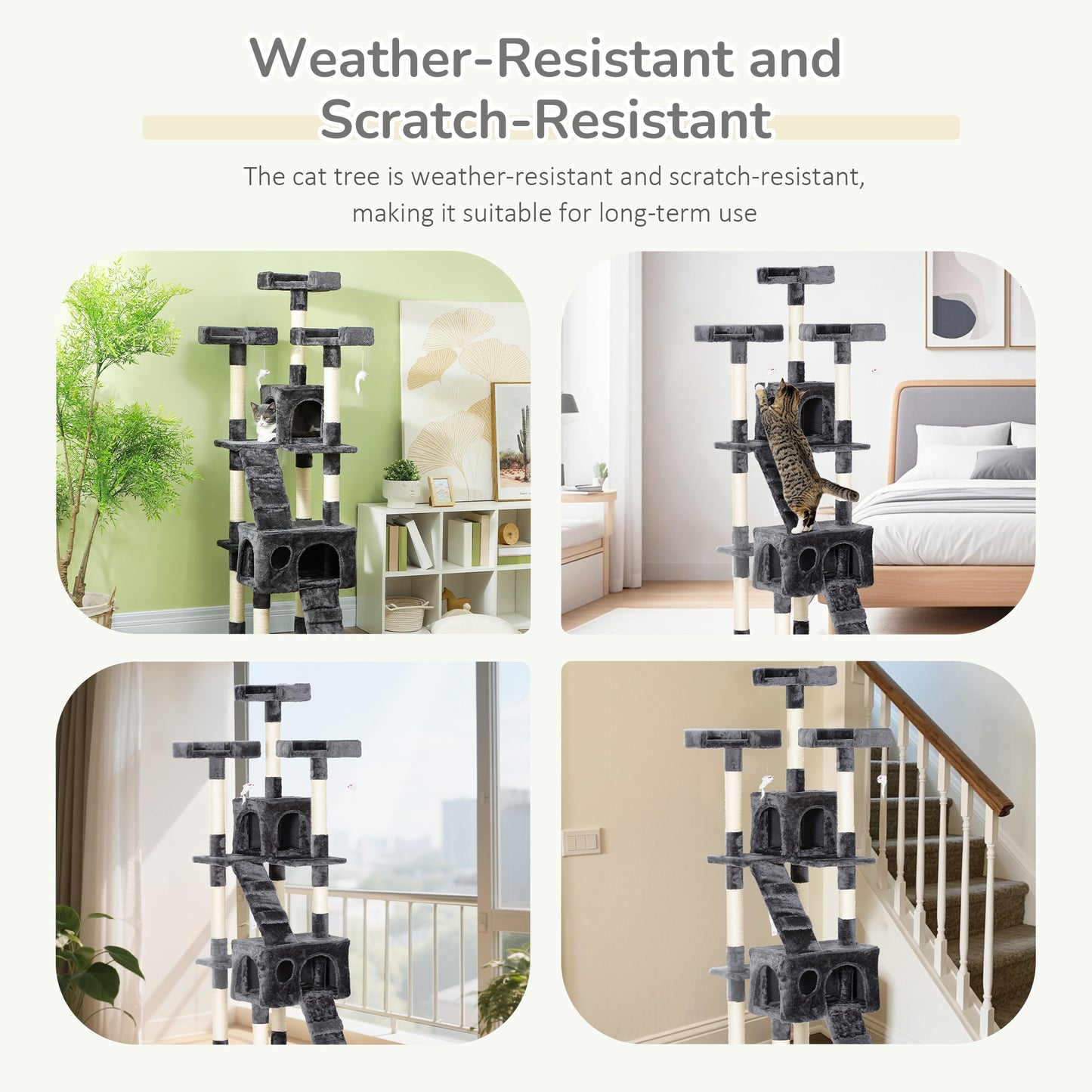 68" Multi-Level Cat Scratching Tree with 3 Perches & 2 Condos, 4 Tier Kitty Activity Center with Ladders & Dangling Toys
