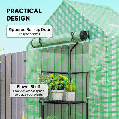 3-Tier Mini Greenhouse, Walk-in Greenhouse, Garden Hot House with 4 Shelves, Roll-Up Door and Weatherized Cover, 56" x 2