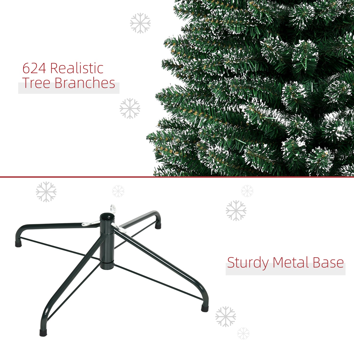 7.5FT Artificial Snow Dipped Christmas Tree Xmas Pencil Tree Holiday Home Indoor Decoration with Foldable Black Stand, G