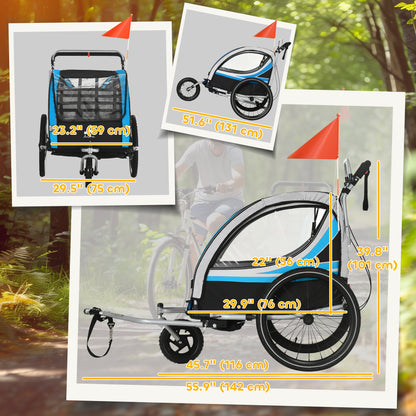 VarietyKart 3-in-1 Bike Trailer for Kids, Running Stroller with 2 Seats, Jogging Cart with 5-Point Harness, Storage Unit