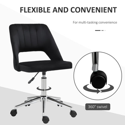 Mid Back Office Chair Velvet Fabric Swivel Scallop Shape Computer Desk Chair, Black