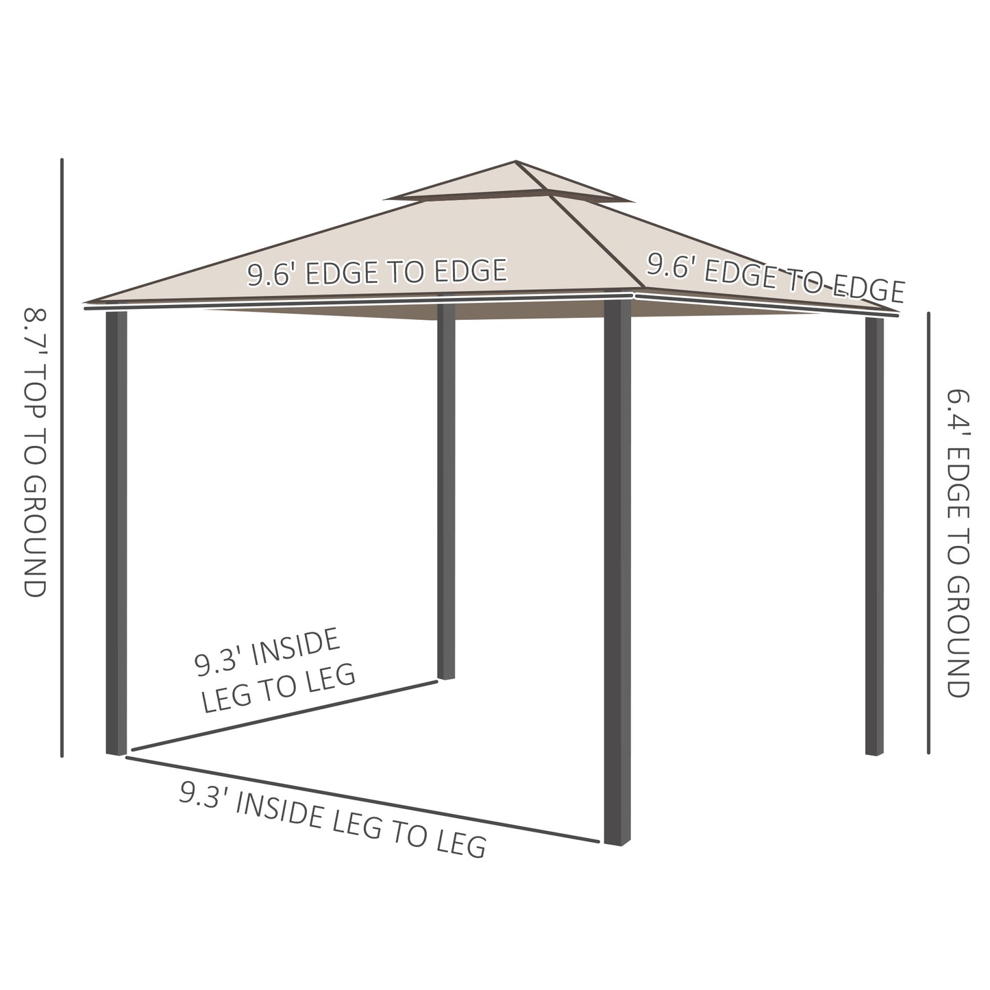 10' x 10' Patio Gazebo Pavilion, 2-Tier Roof Canopy Outdoor Event Party Tent with Steel Frame for Garden, Yard and Sun S