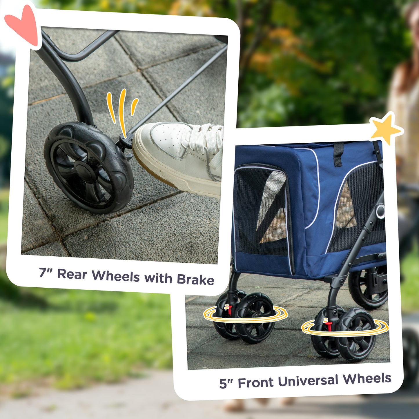 3-in-1 Double Pet Stroller for Small Miniature Dogs Cats with Removable Carrier, Foldable Travel Carrier Bag, Car Seat, 