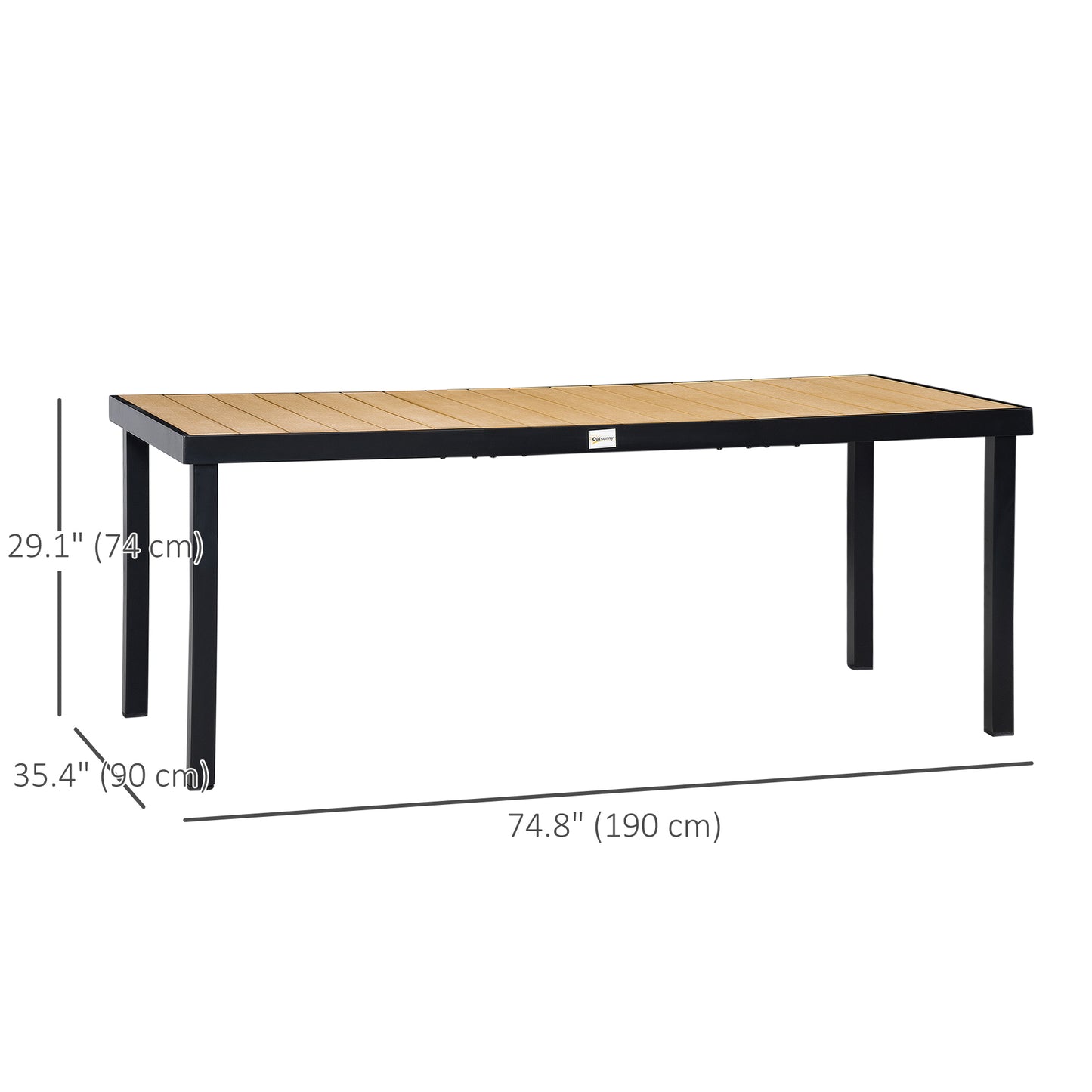 75" x 35" Outdoor Dining Table for 8 People, Rectangular Aluminum Frame Garden Table with All-Weather Faux Wood Top for 