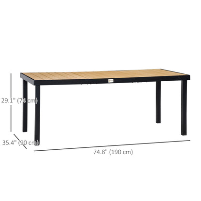 75" x 35" Outdoor Dining Table for 8 People, Rectangular Aluminum Frame Garden Table with All-Weather Faux Wood Top for 