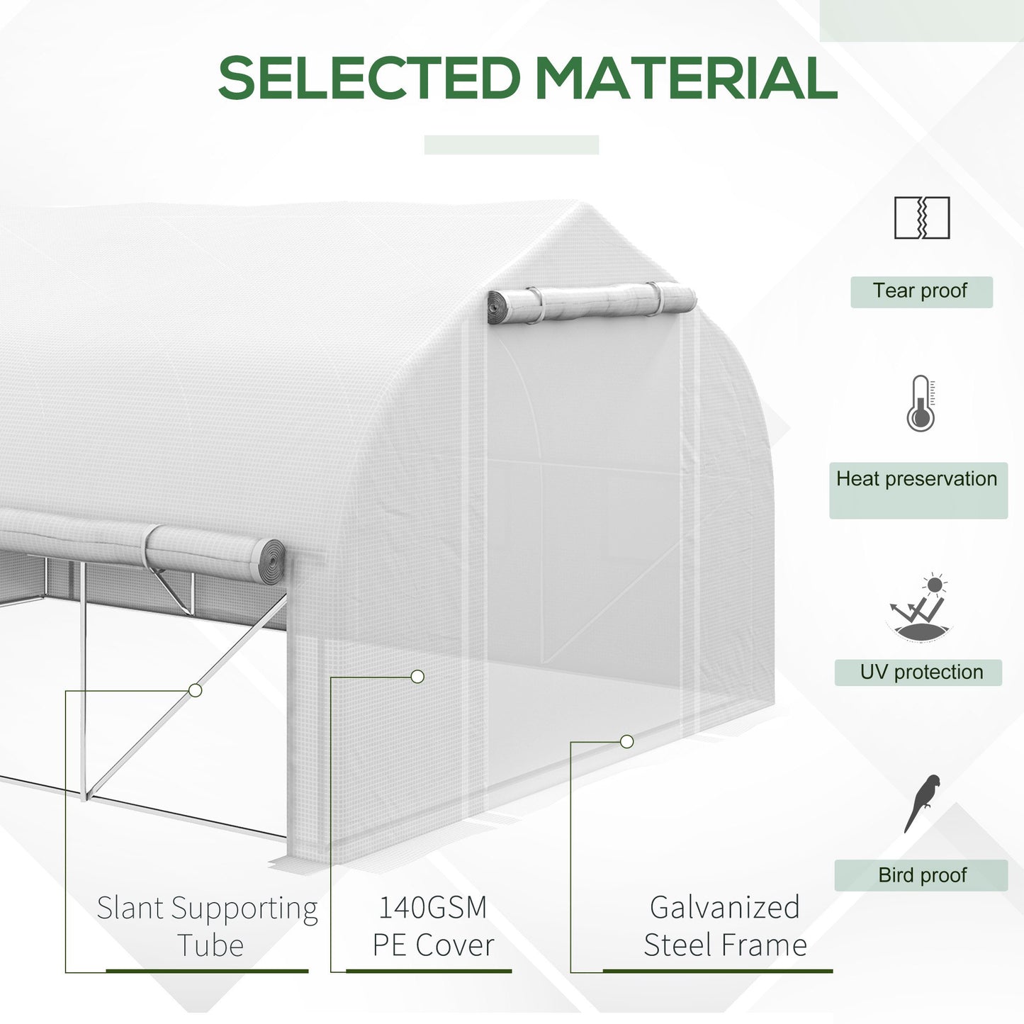 13 x 9.8ft Walk-in Polytunnel Greenhouse, Zipped Roll Up Sidewalls, Mesh Door, 8 Mesh Windows, Plant Labels and Gloves, 