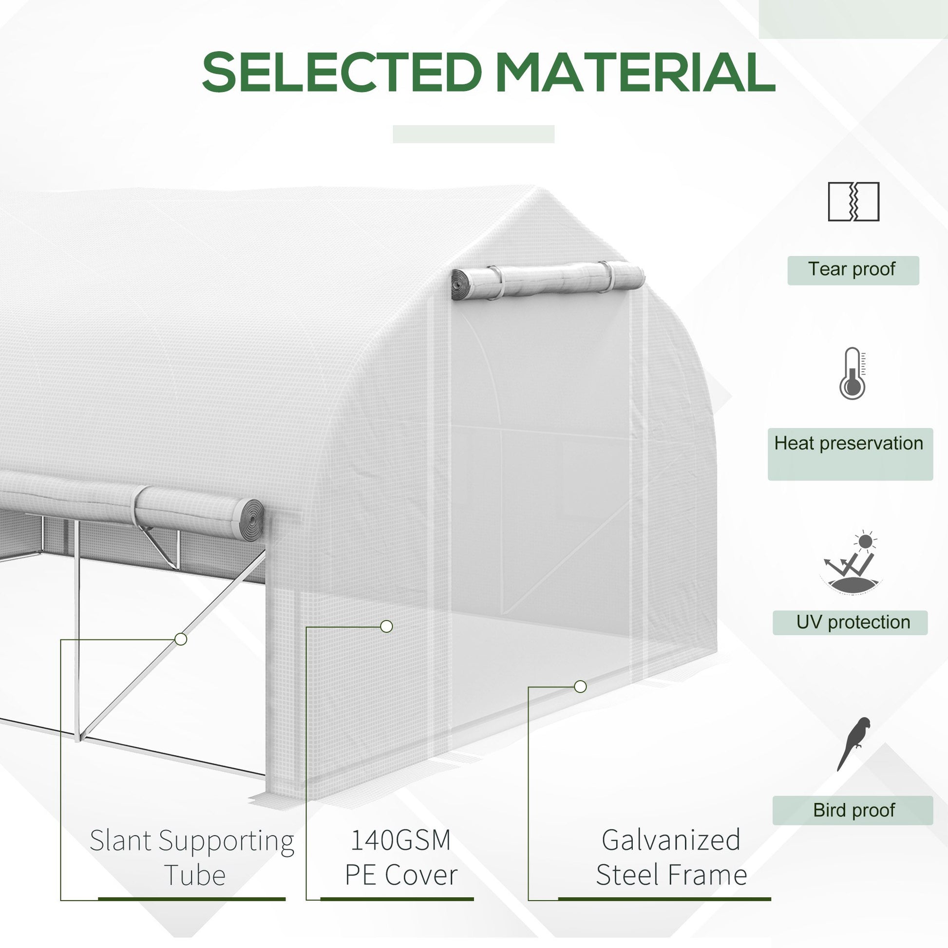 13 x 9.8ft Walk-in Polytunnel Greenhouse, Zipped Roll Up Sidewalls, Mesh Door, 8 Mesh Windows, Plant Labels and Gloves, 