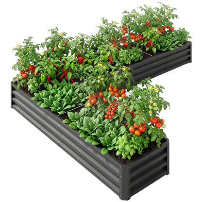 L-Shaped Raised Garden Bed, 82" x 109" x 12" Galvanized Steel Planter Box with Multi-reinforced Rods for Vegetables, Flo