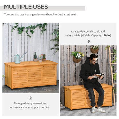 75 Gallon Wooden Storage Box patio Deck Box Bench, Garden Backyard Outdoor Storage Container with Aerating Gap & Weather