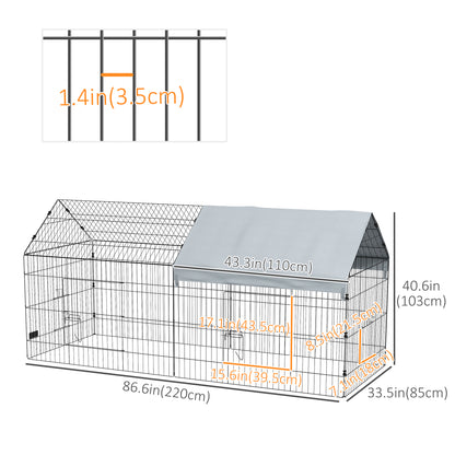 87" Small Animal Cage with Roof, Indoor/Outdoor Use,  for Chicken, Rabbits, Chinchillas, Silver