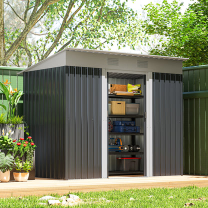 7' x 4' Outdoor Storage Shed, Metal Garden Tool Storage House Organizer with Lockable Sliding Doors and Vents for Backya