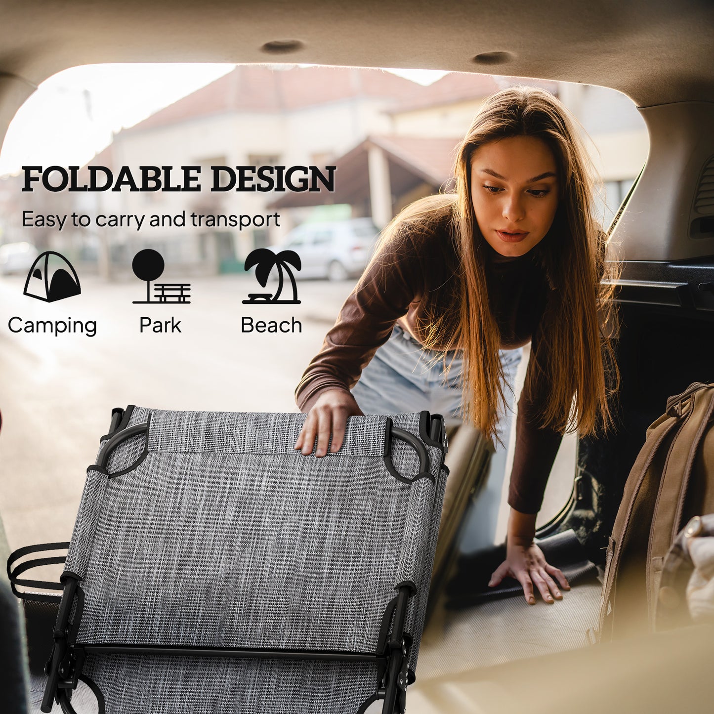 2 Pieces Folding Lounge Chairs with 4-level Reclining Back, Outdoor Tanning Chair with Cushion, Sun Lounger with Breatha