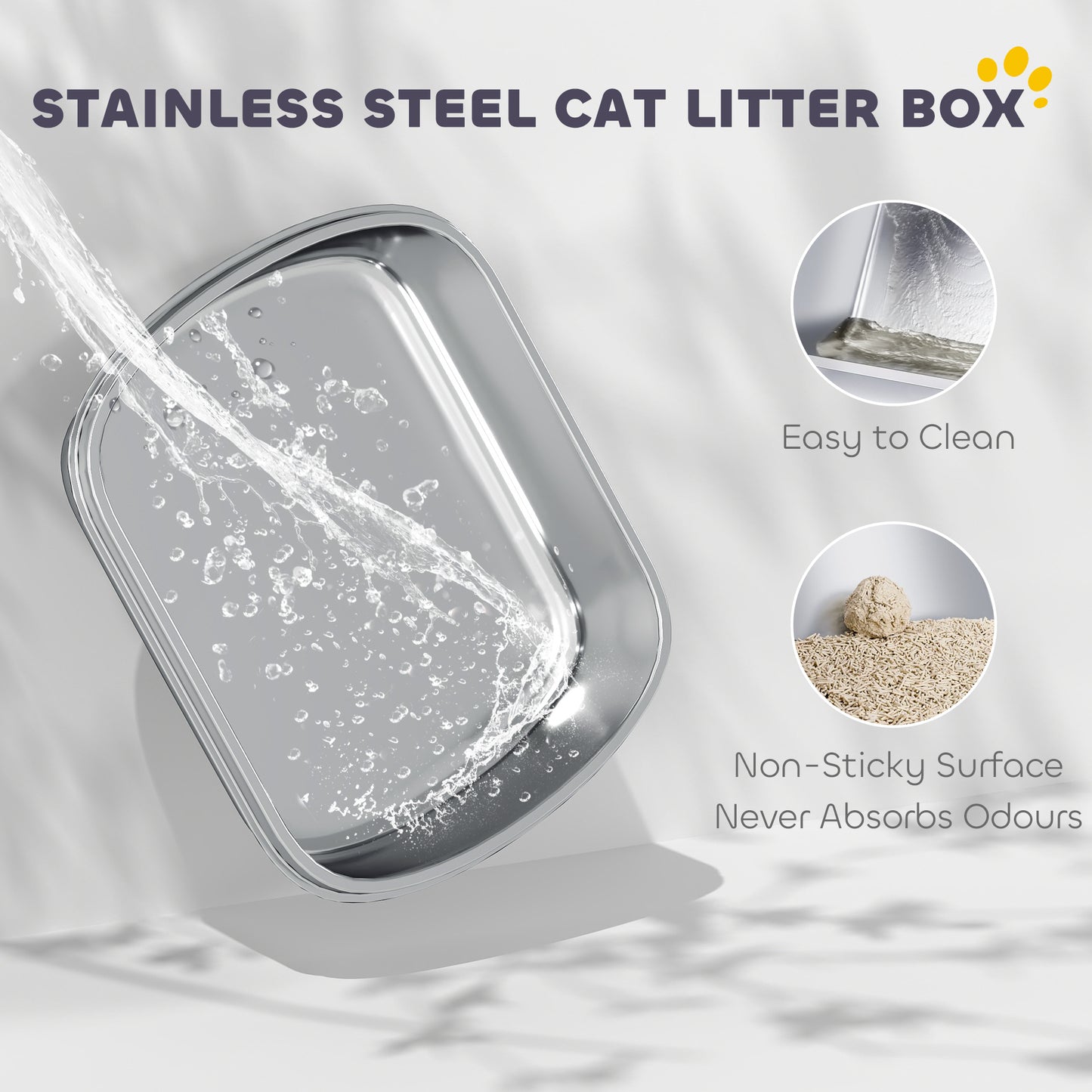 Stainless Steel Cat Litter Box, Cat Litter Box with High Side and Scoop, Anti-Leakage, Easy to Clean, Navy Blue