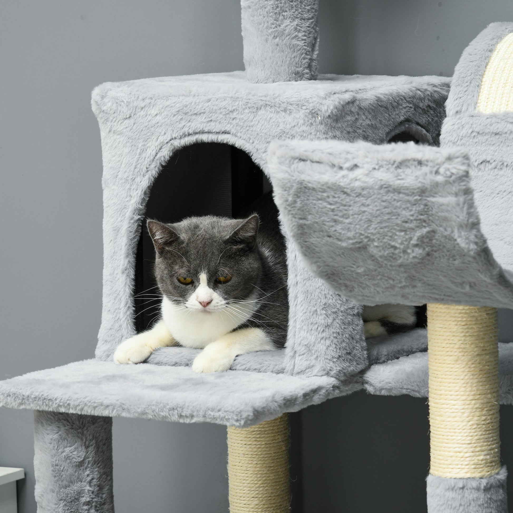 Tall Cat Tree for Indoor Cats, 70" Multi-Level Cat Tower with Hammock, Cat Bed, Cat Condo with Sisal Scratching Posts, B